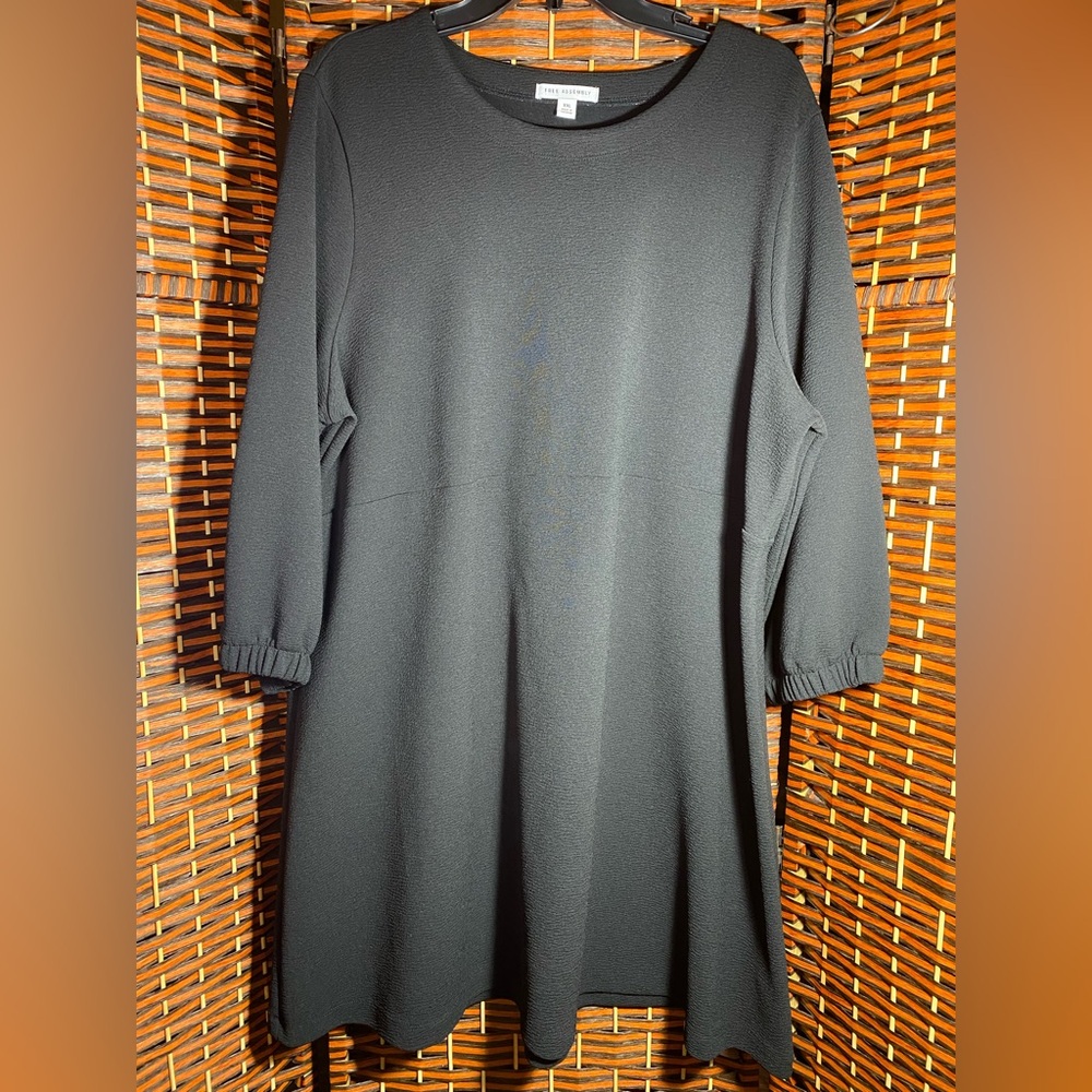 Free Assembly Black Swing Dress XXL 3/4 Sleeve Casual Midi Dress - Picture 2 of 7